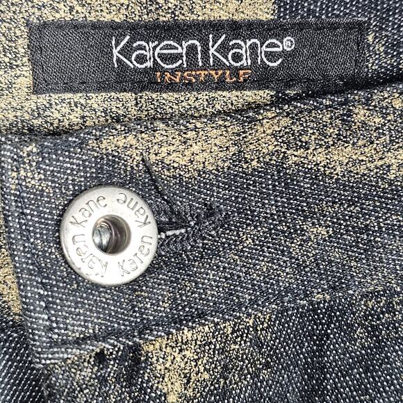 Karen Kane Dark Denim Gold Metallic Painted High Rise Jeans Art to Wear Size 10 - Picture 3 of 12